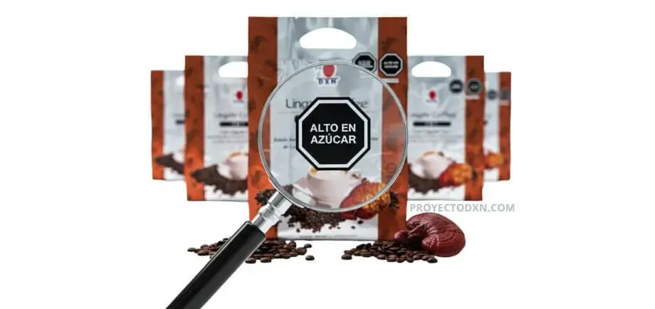 Análisis de los octógonos de advertencia en un producto DXN en Perú, explicando la ley de alimentación saludable.