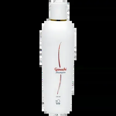 Botella de Shampoo Ganozhi de DXN junto al hongo Ganoderma, la fórmula natural para un cuero cabelludo nutrido y un cabello saludable.