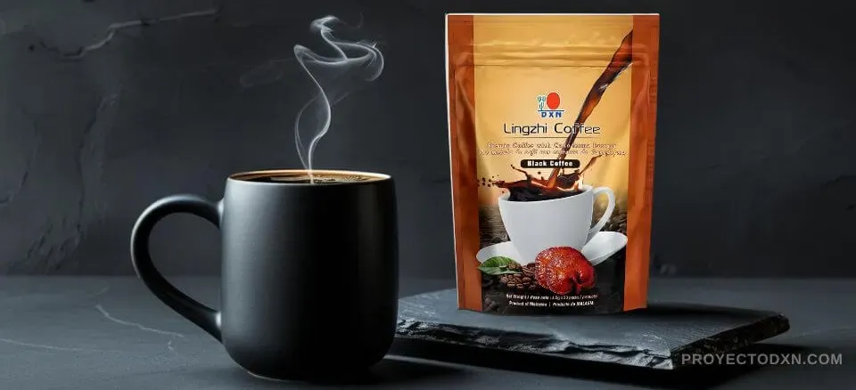 Taza de Café Negrito de DXN (Lingzhi Black Coffee 2 en 1), la opción pura y concentrada para obtener los máximos beneficios del Ganoderma.